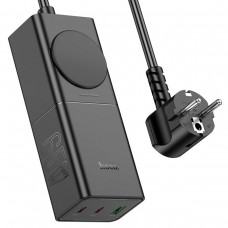 Мережевий зарядний пристрій, подовжувач HOCO NS4 Sharp PD65W(2C1A) desktop socket(EU/GER), довжина 1,5м, Black
