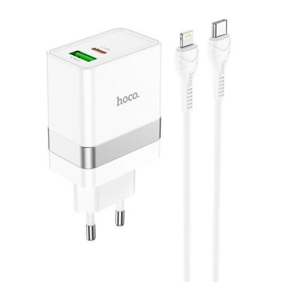 Мережевий заряжний пристрій HOCO N21 з кабелем 1 USB 1 Type-C 30W