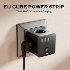 Мережевий фільтр розгалужувач трійник 7 в 1 3EU розетки з вимикачем + USB-C + 3 USB-A 4000W/16A Power Cube  TT-PS08